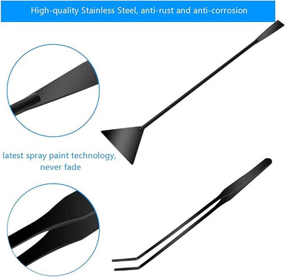Enhance your terrarium or plant scaping with our 4-in-1 Terrarium Tools Kit, designed for precision and ease. Perfect for trimming delicate plants, arranging moss, or shaping landscapes. This versatile set includes a 10.5&quot; curved scissor, 10&quot; straight and curved tweezers, and a 12.5&quot; sand spatula.