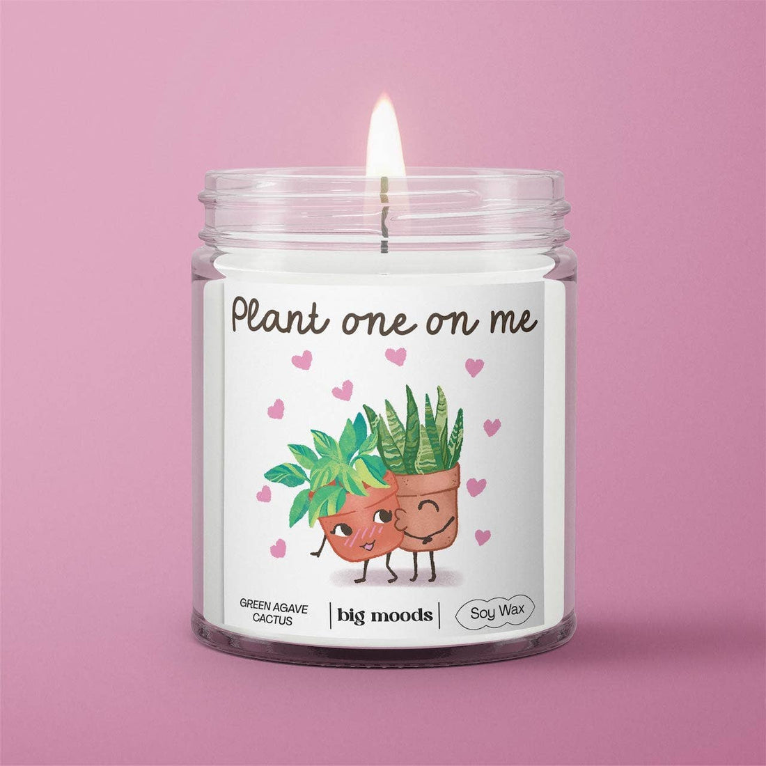Plant One On Me: A fresh, spa-like blend of cactus flower, agave & dewy leaves in a 5oz soy candle. Vegan, eco-friendly, and hand-poured for 30–40 hours of bliss.