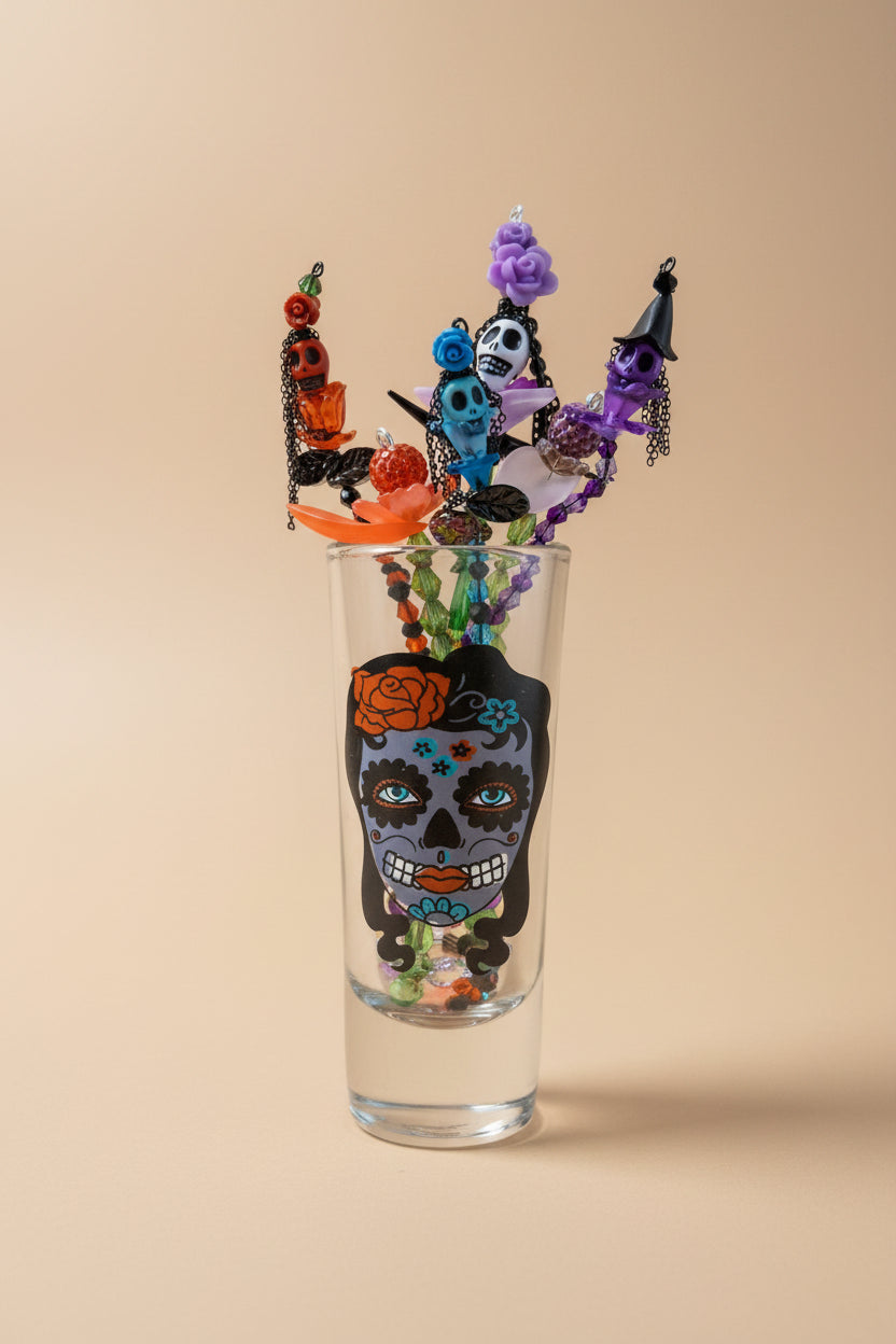 Beaded Day of the Dead Flowers- Each flower is individually handcrafted using an intricate combination of glass beads, wirework, skull accent.