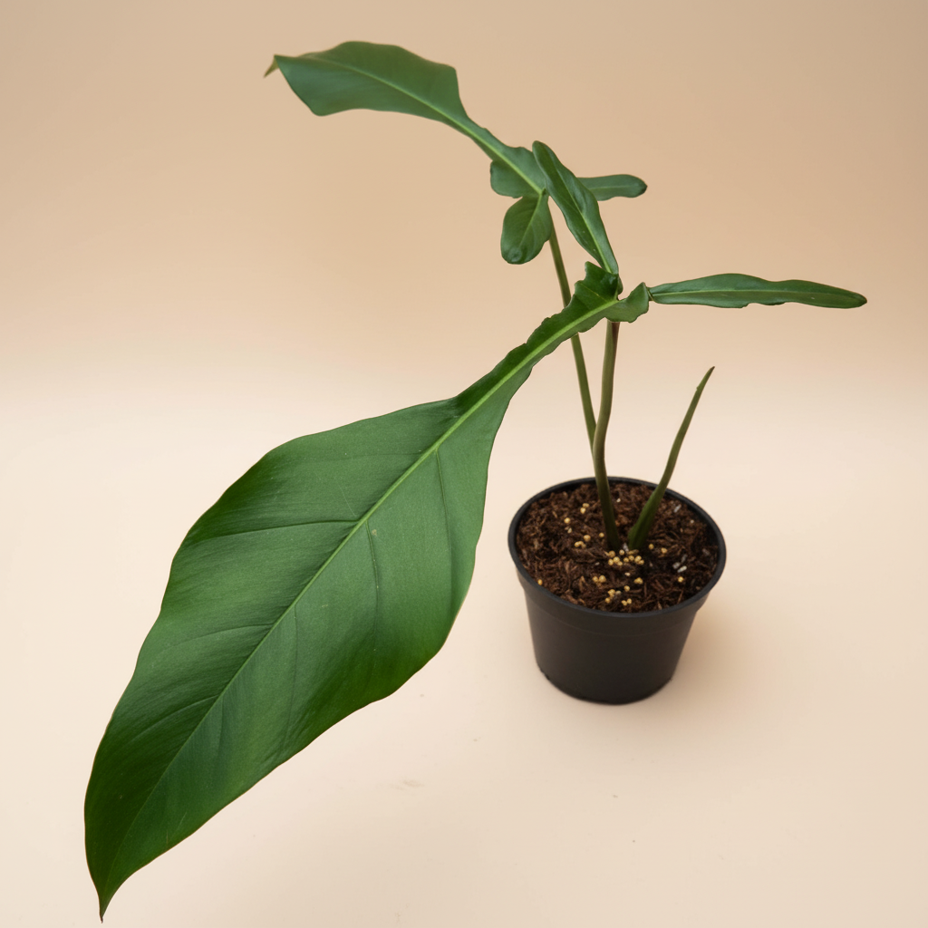 Rare Philodendron Joepii with uniquely shaped, lobed leaves and elegant climbing growth. A sculptural, sought-after collector plant for rare aroid lovers