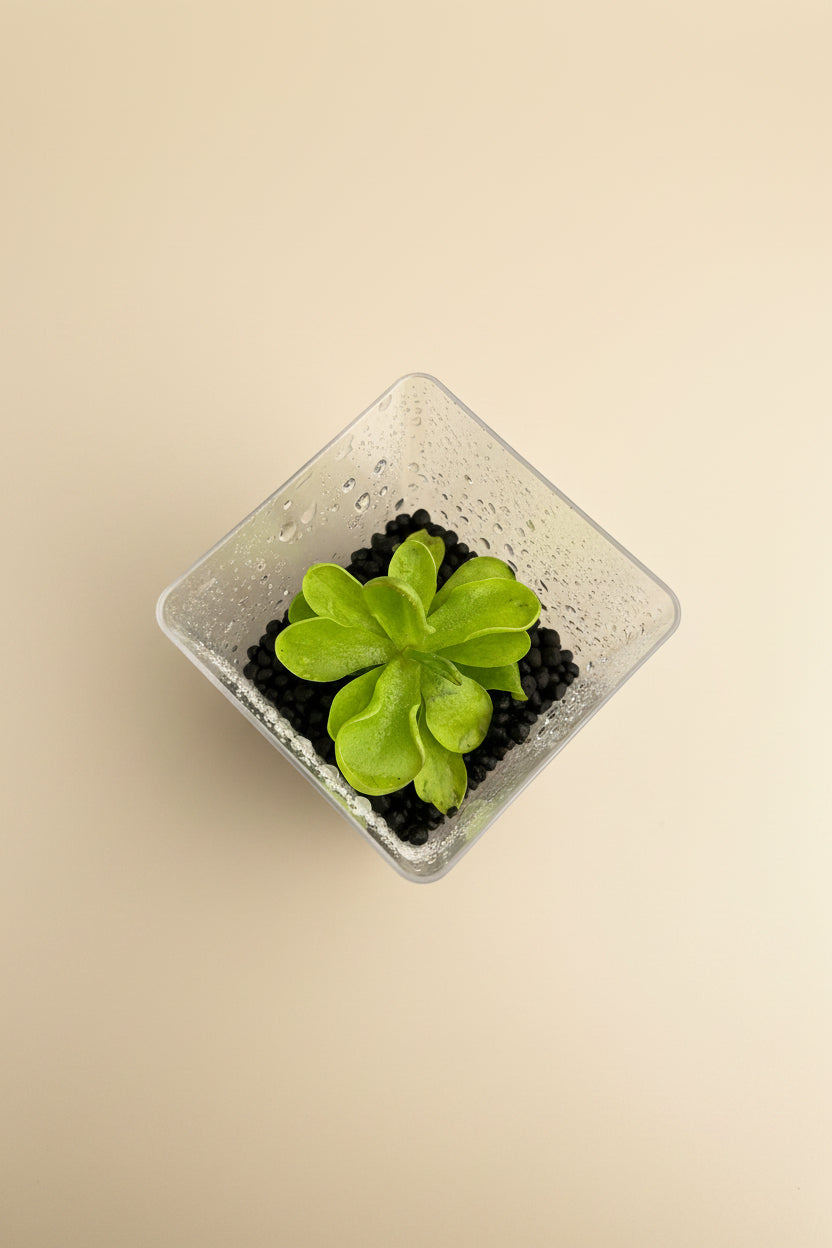 Rare Pinguicula emarginata × hemiepiphytica 2" carnivorous plant with sticky leaves that trap gnats. A unique butterwort perfect for 