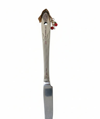Handcrafted silverware birdhouse plant stake by KStonely. Upcycled, hand-painted, and beaded—whimsical cottagecore décor perfect for adding charm to any plant.