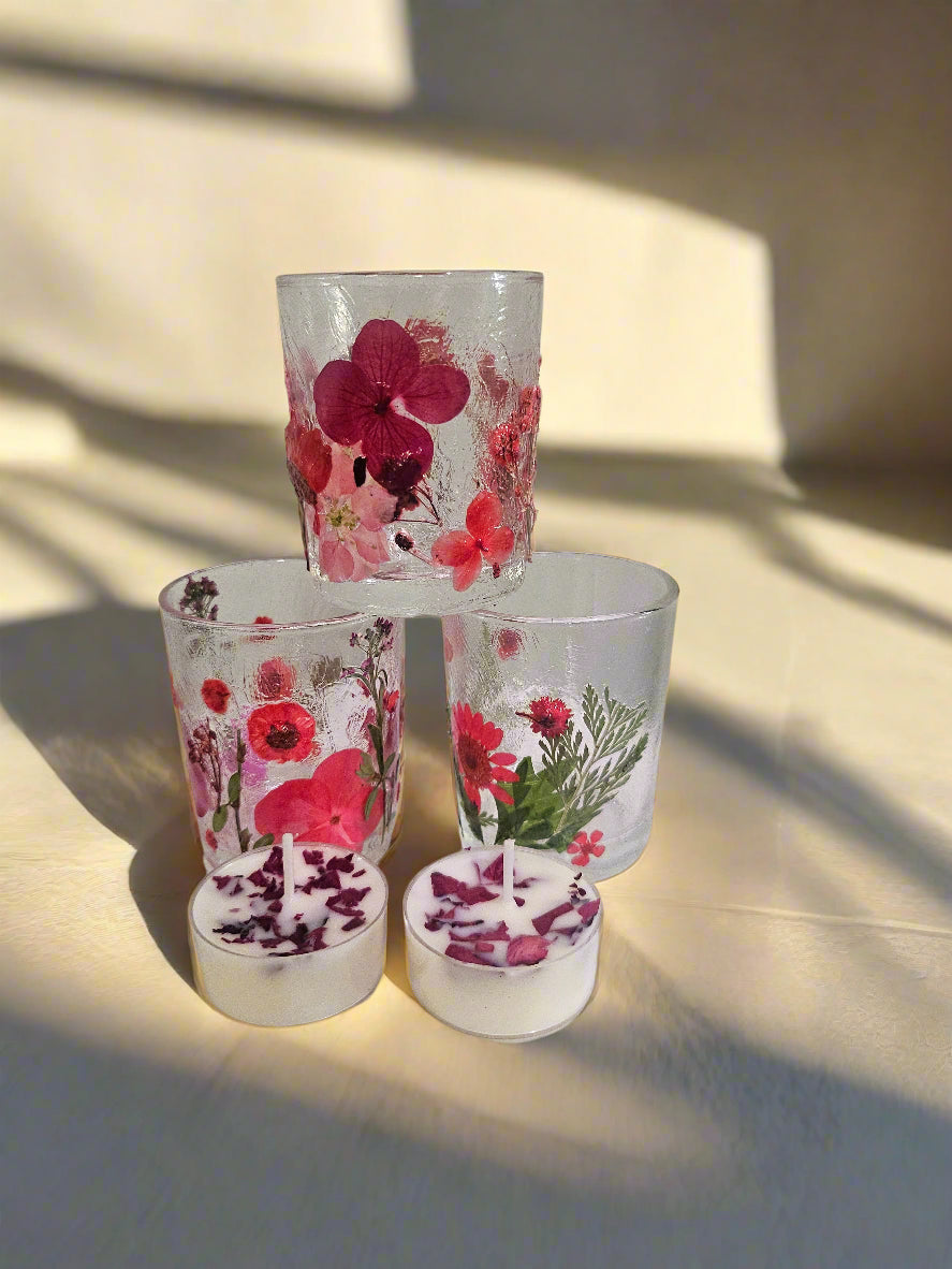 Fairy Tea Candles: Decorative Dried Flower Tea Candles and Votive Holders 2.5&quot;x2&quot; add elegance to any space. Perfect for tea parties, dinners, or meditation, they include Tea Light Candles with zen like scents. Stylish, low-maintenance, and ideal as gifts for any occasion.