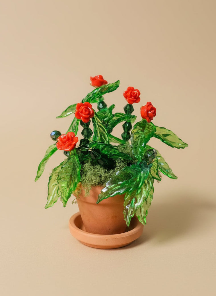 Everlasting beaded flower vases handcrafted by KStonely. Vintage vessels filled with whimsical seed-bead blooms—unique, cottagecore décor perfect for gifting.