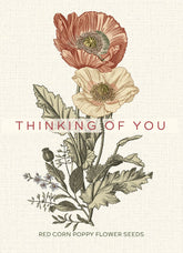 Thinking of You vintage red corn poppy seed packets. Classic remembrance flowers with Victorian art — an easy-to-grow, meaningful garden gift.