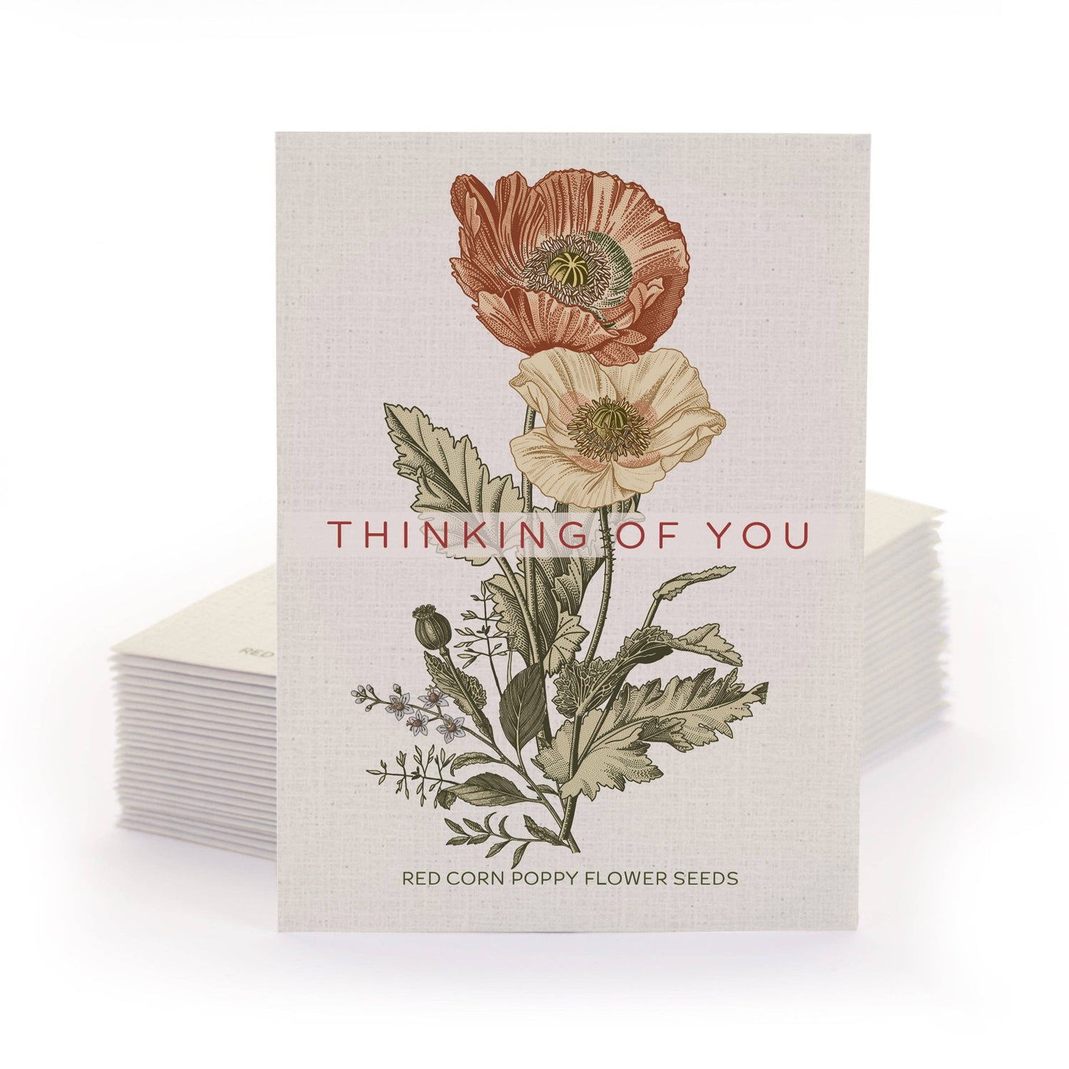 Thinking of You vintage red corn poppy seed packets. Classic remembrance flowers with Victorian art — an easy-to-grow, meaningful garden gift.