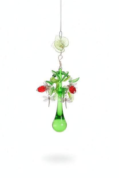 Handmade Botanical Beaded Boho Wreath by KStonely featuring wood beads, glass flowers, crystal accents, and one-of-a-kind botanical artistry.