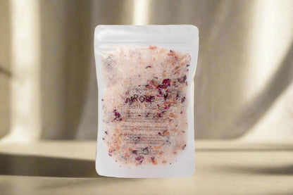 Handcrafted 5 oz botanical bath salts in heat-sealed pouches. Plant-based, aromatic blends with essential oils &amp; florals for a calming, skin-softening soak.