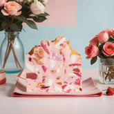 Rose Terrazzo Soap—blood orange, açaí, mandarin, rhubarb &amp; pomegranate. Vegan, handcrafted, glitter-kissed bar with a bright, fruity, luxurious lather.