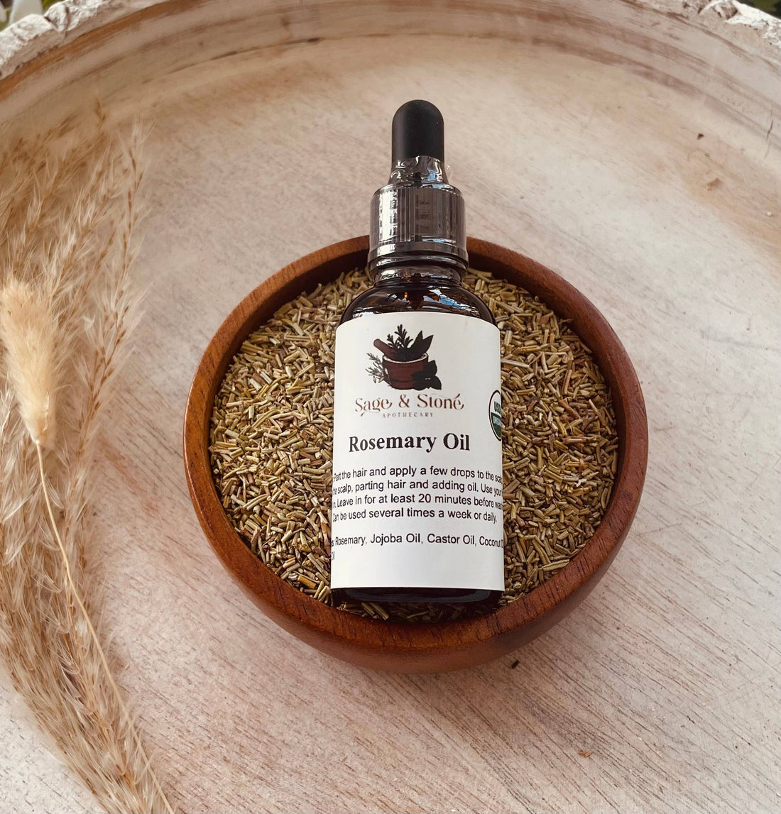 Rosemary Hair Oil with almond, coconut &amp; vitamin E. Infused with carnosic acid to support scalp vitality &amp; healthy-looking, shiny hair. Vegan &amp; natural.