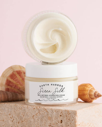 SIREN SILK is a bio-retinol hydration cream that softens fine lines, restores elasticity, and deeply hydrates with sea botanicals. Vegan, clean, &amp; ocean-powered.