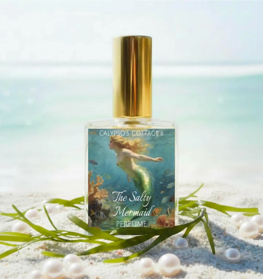 The Salty Mermaid Perfume Oil blends sea salt, ozone, sage, and driftwood for a fresh, coastal fragrance inspired by salty air and moonlit oceans.