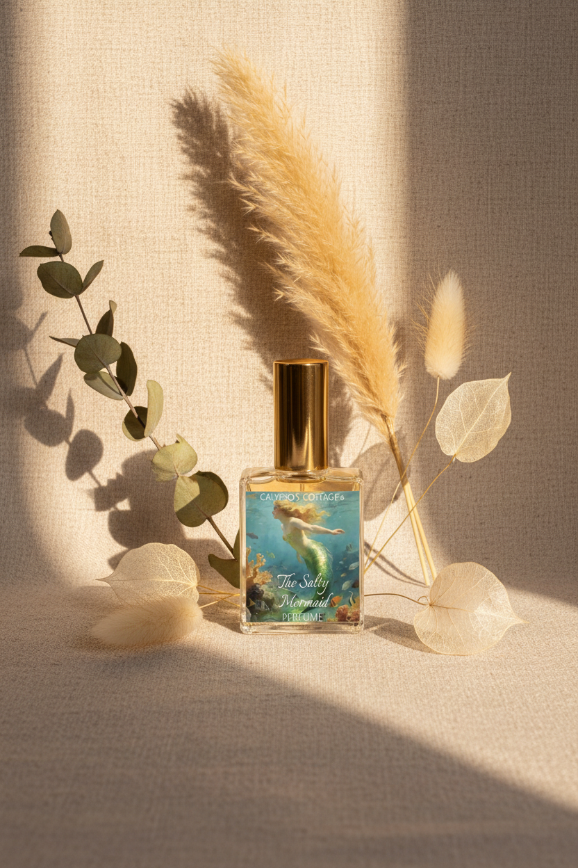The Salty Mermaid Perfume Oil blends sea salt, ozone, sage, and driftwood for a fresh, coastal fragrance inspired by salty air and moonlit oceans.