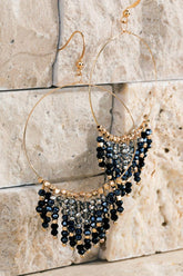 Shimmering beaded tassel chandelier earrings with a lightweight metal ring, hypoallergenic fish hooks, and dazzling glass beads—perfect for any occasion! 