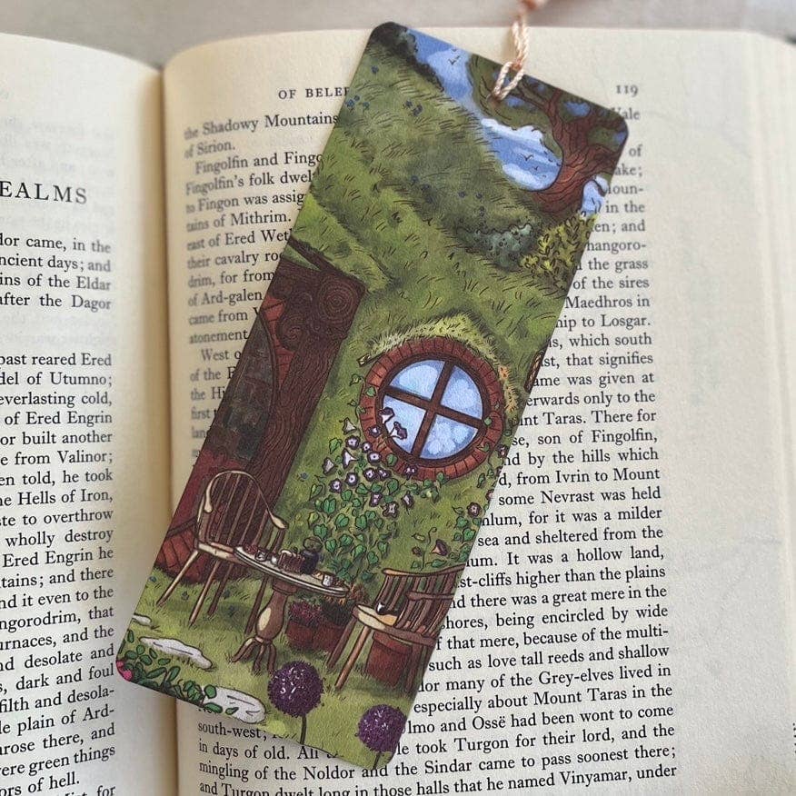 Hand-illustrated &quot;Breakfast at the Shire&quot; bookmark on premium textured paper. A cozy, literary-inspired keepsake for book lovers and fantasy fans alike!