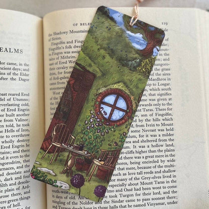 Hand-illustrated &quot;Breakfast at the Shire&quot; bookmark on premium textured paper. A cozy, literary-inspired keepsake for book lovers and fantasy fans alike!
