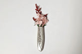 Antique silverware magnetic bud vase that sticks to fridges and metal surfaces. Holds water, one-of-a-kind vintage gift decor.