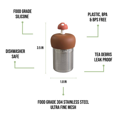 Brew loose-leaf tea with woodland charm using our Mushroom Tea Steeper. Reusable, portable, and dishwasher-safe for cozy hot or iced tea anytime.