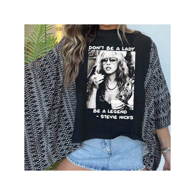 Retro upcycled batwing sleeve tops with artistic prints and loose fit. Perfect for casual wear, festivals, or adding effortless boho-retro flair.