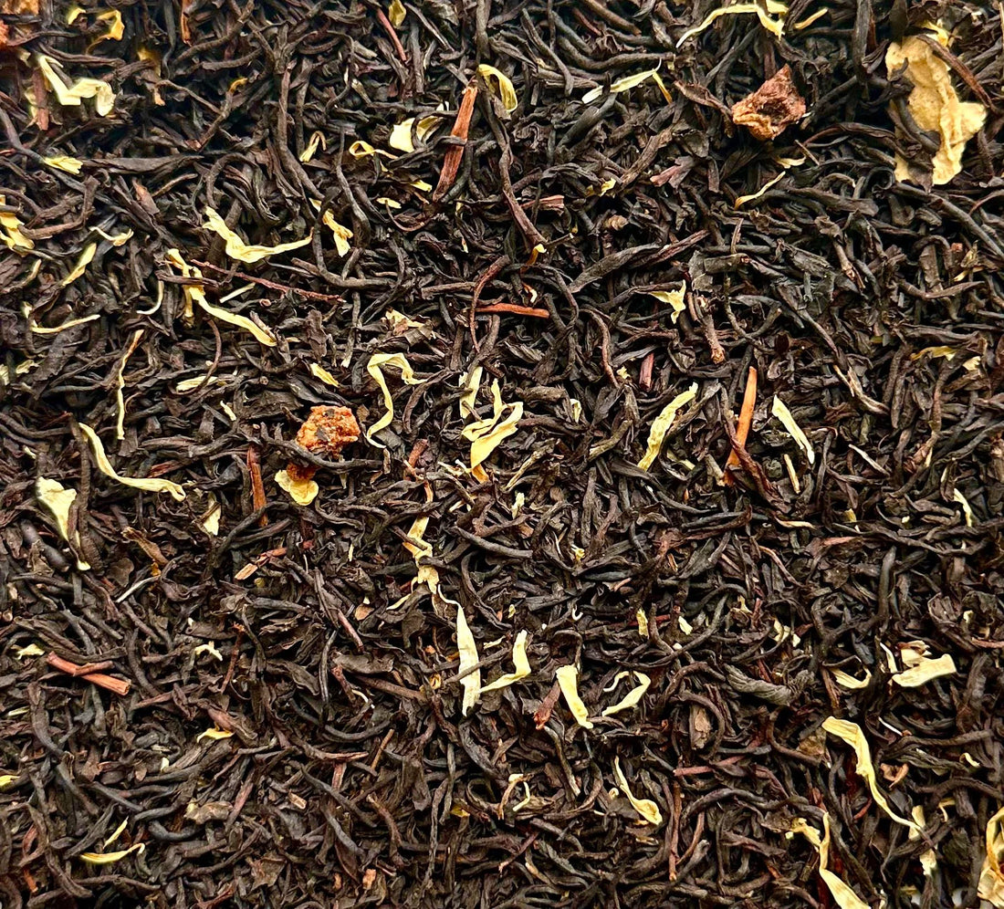 Bright strawberry and tropical mango blend with smooth black tea, real fruit, and marigold blossoms. Delicious hot or iced. 30–45 loose leaf servings.