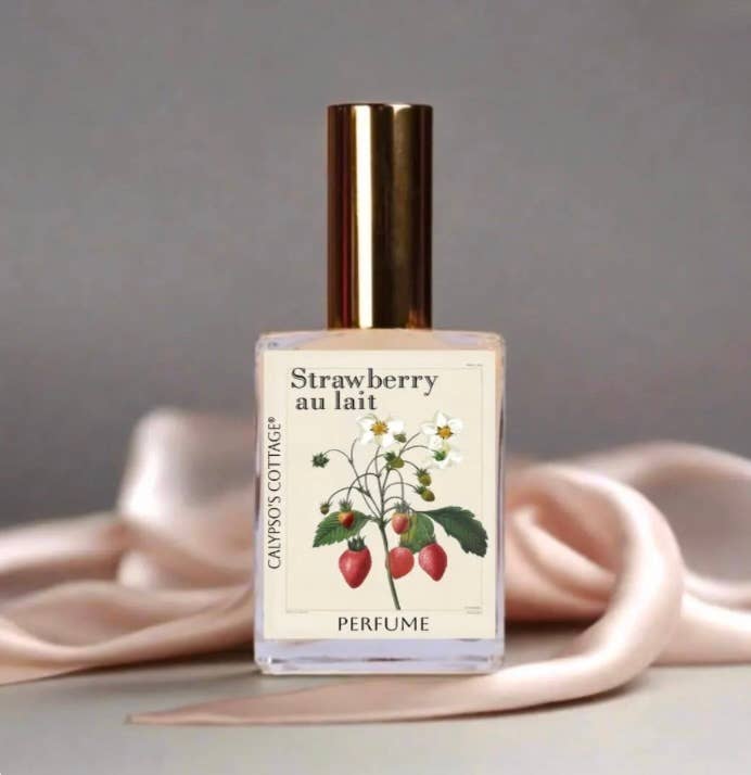 Strawberry au Lait Perfume—fresh strawberry, sugar, cream &amp;amp; vanilla in a sweet, fruity gourmand blend. Luxe indie fragrance available as oil or spray.