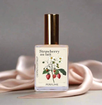 Strawberry au Lait Perfume—fresh strawberry, sugar, cream &amp;amp; vanilla in a sweet, fruity gourmand blend. Luxe indie fragrance available as oil or spray.