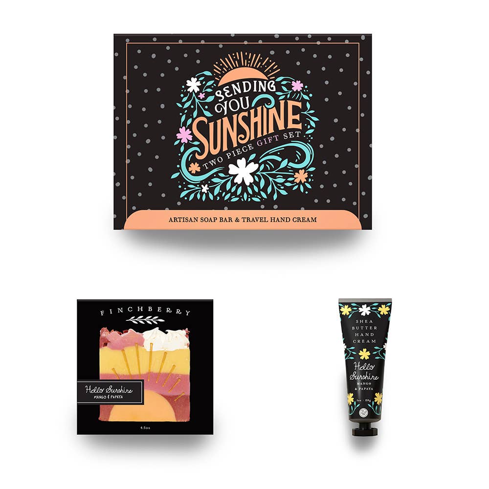 Send joy with our Sunshine Gift Set—citrus soap and nourishing hand cream in cheerful packaging. Perfect for gifting, travel, and daily self-care.