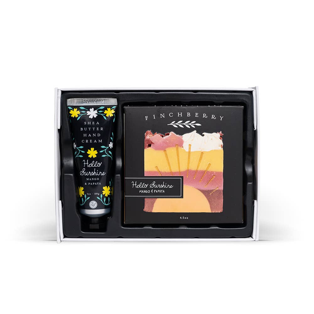 Send joy with our Sunshine Gift Set—citrus soap and nourishing hand cream in cheerful packaging. Perfect for gifting, travel, and daily self-care.