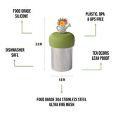 Floral watering can tea infuser with silicone and stainless steel mesh. Reusable, cute, and perfect for loose leaf tea lovers. Fits most mugs.
