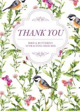 Bird & butterfly wildflower seed packets with A1 envelopes. Pollinator-friendly mix attracts bees, birds, and butterflies — a perfect giftable garden favor.