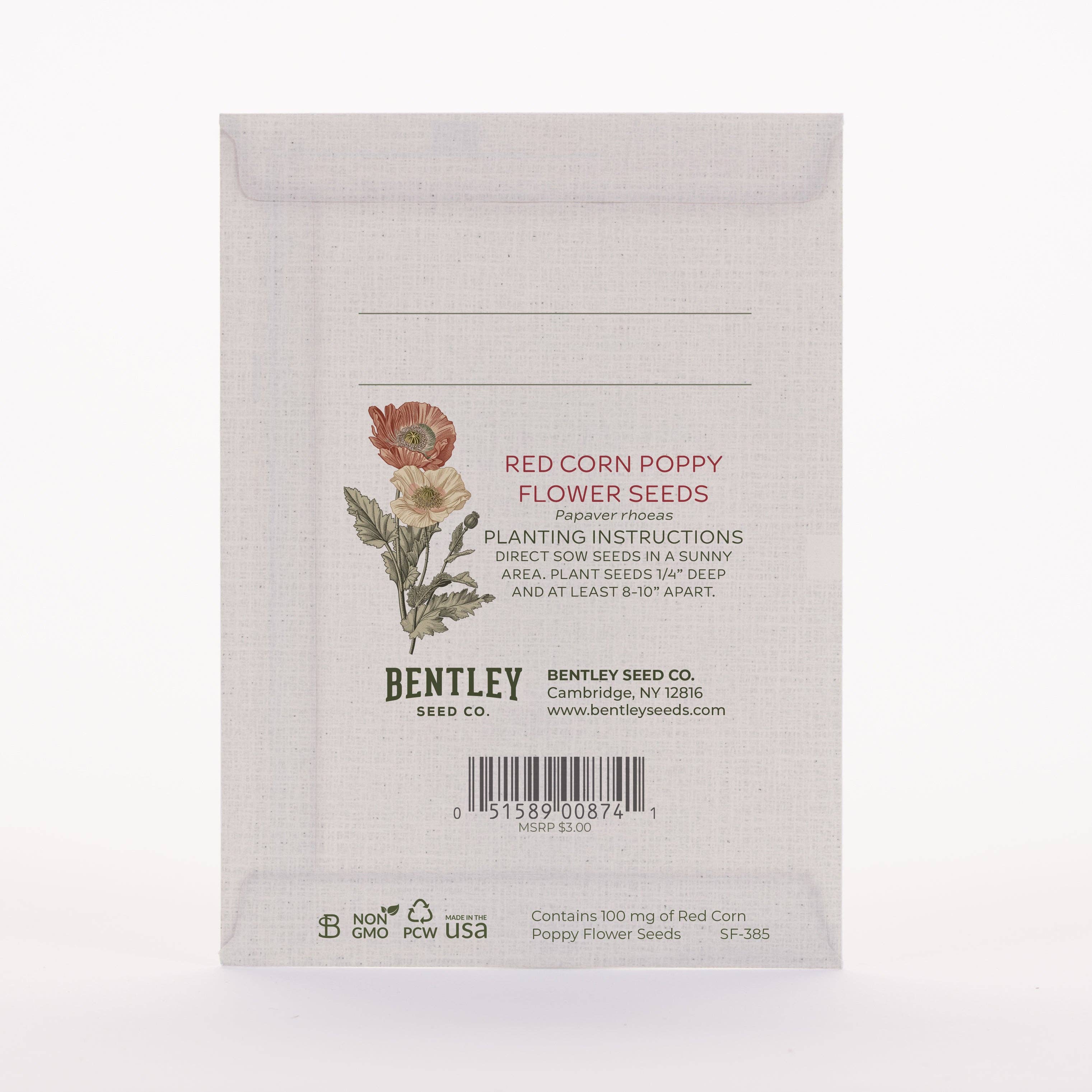 Thinking of You vintage red corn poppy seed packets. Classic remembrance flowers with Victorian art — an easy-to-grow, meaningful garden gift.