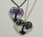 Tree of Life resin heart necklace on chain, handcrafted and one-of-a-kind. A symbolic, nature-inspired piece representing growth, balance, and connection.