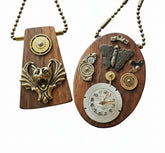 Wildcrafted Wood Art Pendants handcrafted by artist KStonely with natural wood, beads, gears, and mixed-media elements. Unique, one-of-a-kind wearable art necklaces.