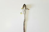 Handcrafted silverware birdhouse plant stake by KStonely. Upcycled, hand-painted, and beaded—whimsical cottagecore décor perfect for adding charm to any plant.