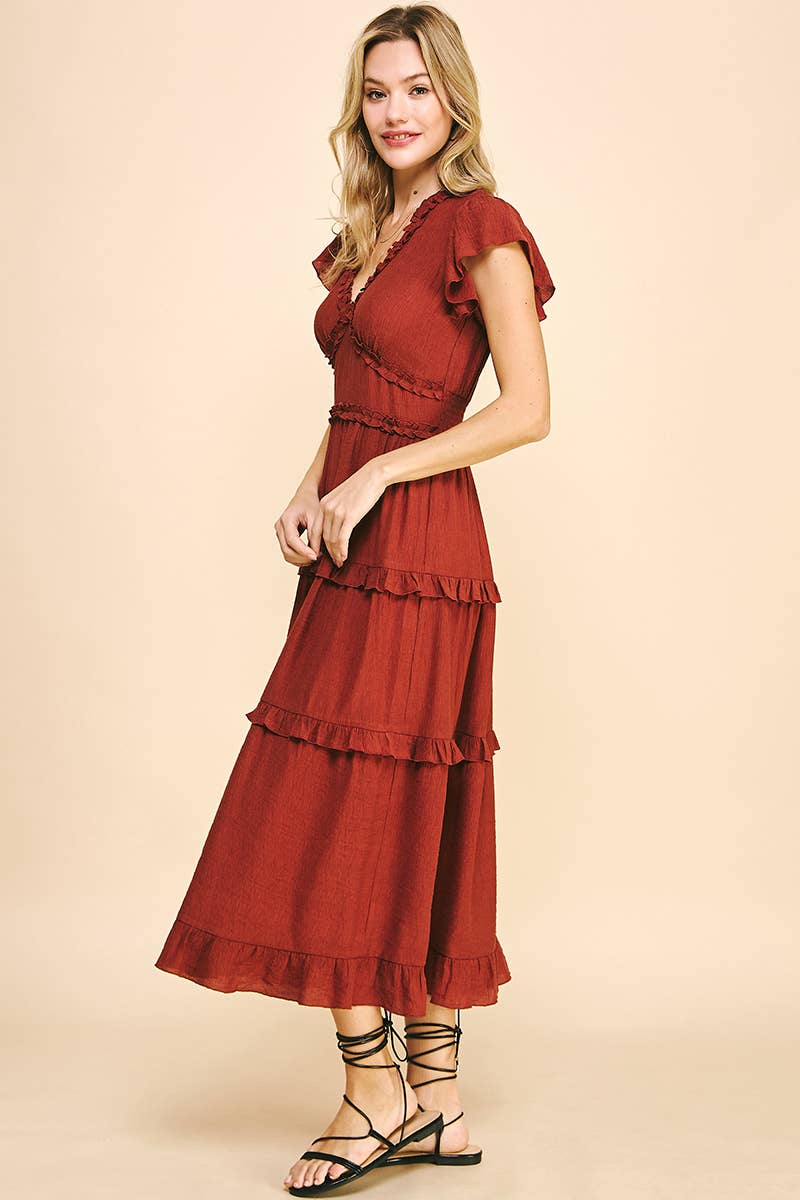 Romantic Ruffled Tea-Length Dress