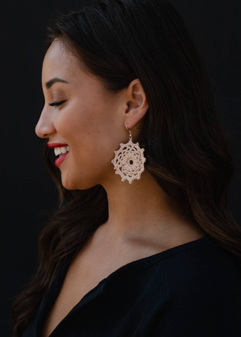 Crochet Dangle Earrings with Gold Accents