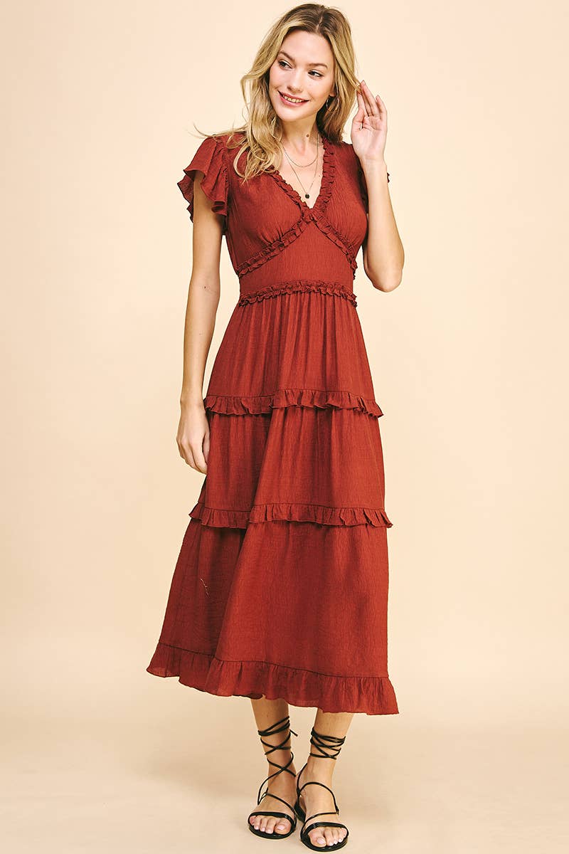 Romantic Ruffled Tea-Length Dress