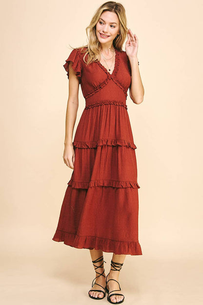 Romantic Ruffled Tea-Length Dress