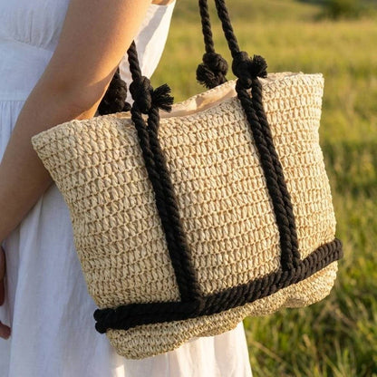 Rope Handle Straw Tote Bag