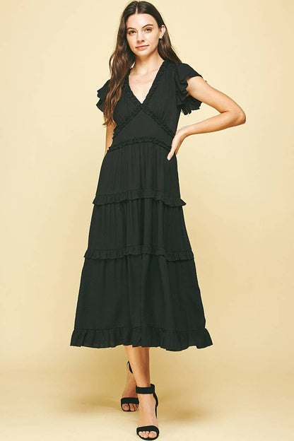 Romantic Ruffled Tea-Length Dress