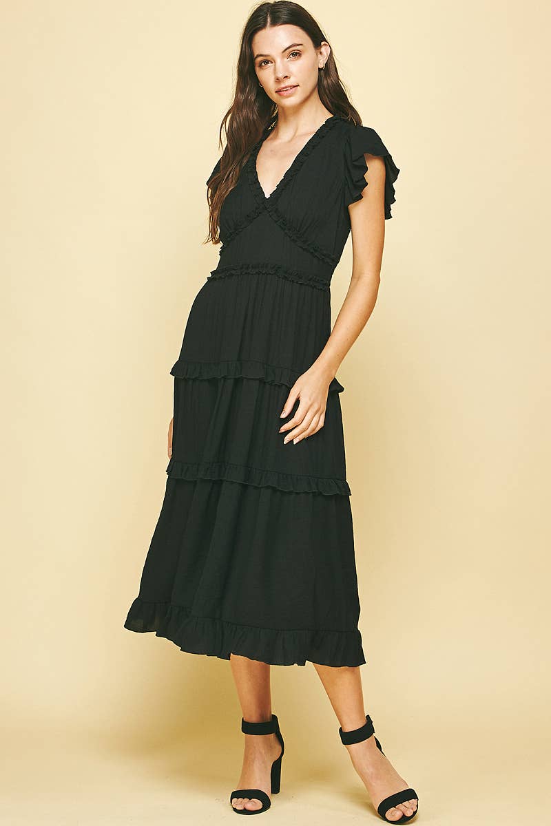 Romantic Ruffled Tea-Length Dress