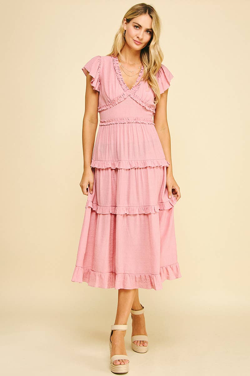 Romantic Ruffled Tea-Length Dress