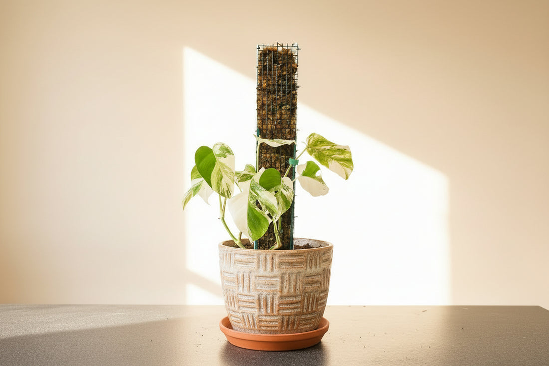 Durable Durable D-shape metal moss pole for Monstera, pothos, and climbing plants. Moisture-retaining sphagnum support promotes bigger leaves and healthy vertical growth. for Monstera, pothos, and climbing plants. Moisture-retaining sphagnum support promotes bigger leaves and healthy vertical growth.